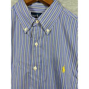 Ralph Lauren Mens Dress Shirt Blue Stripe Classic‎ Fit Pony Logo L Spring